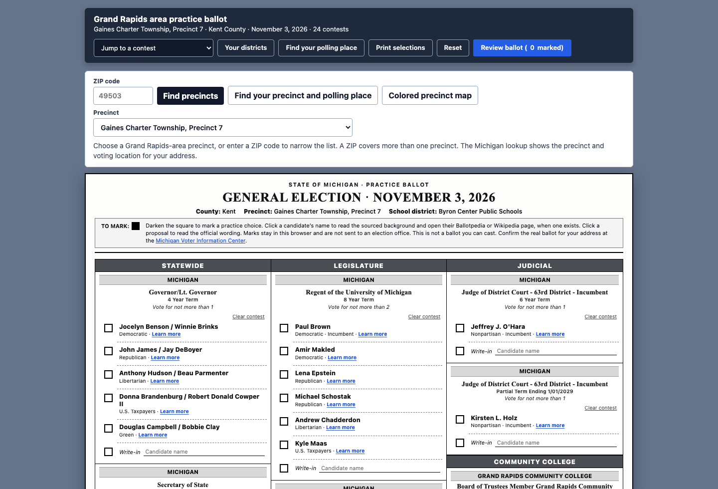 Grand Rapids Practice Ballot